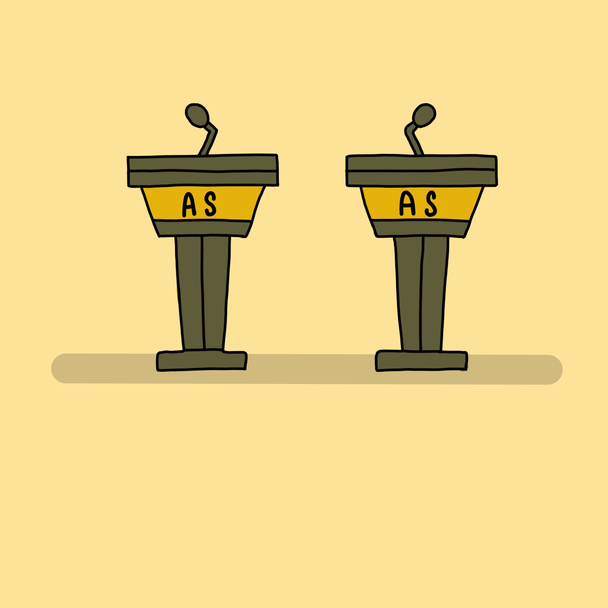 Graphic of two debate podiums next to each other.