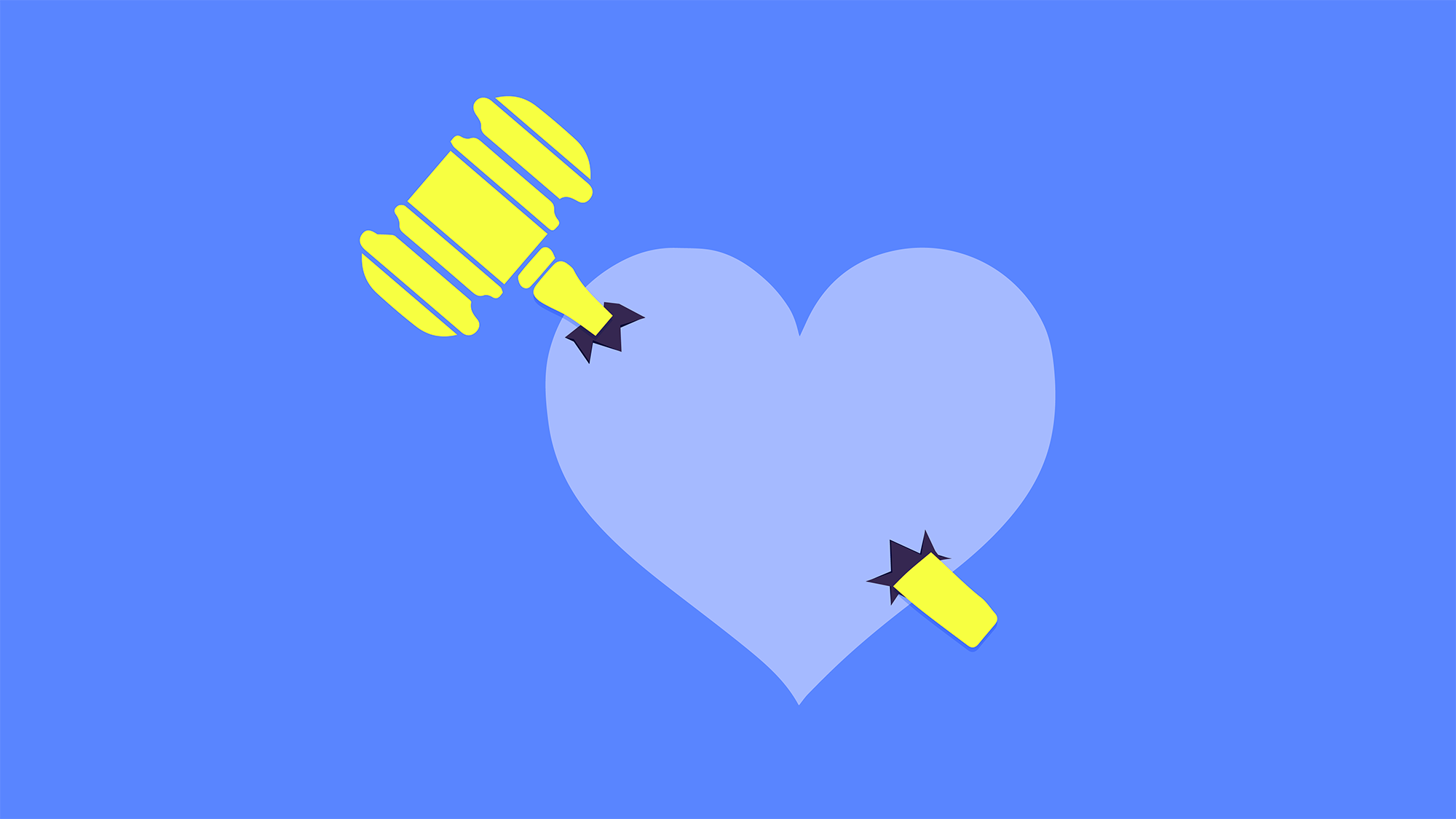 Graphic of a gavel going through a heart.