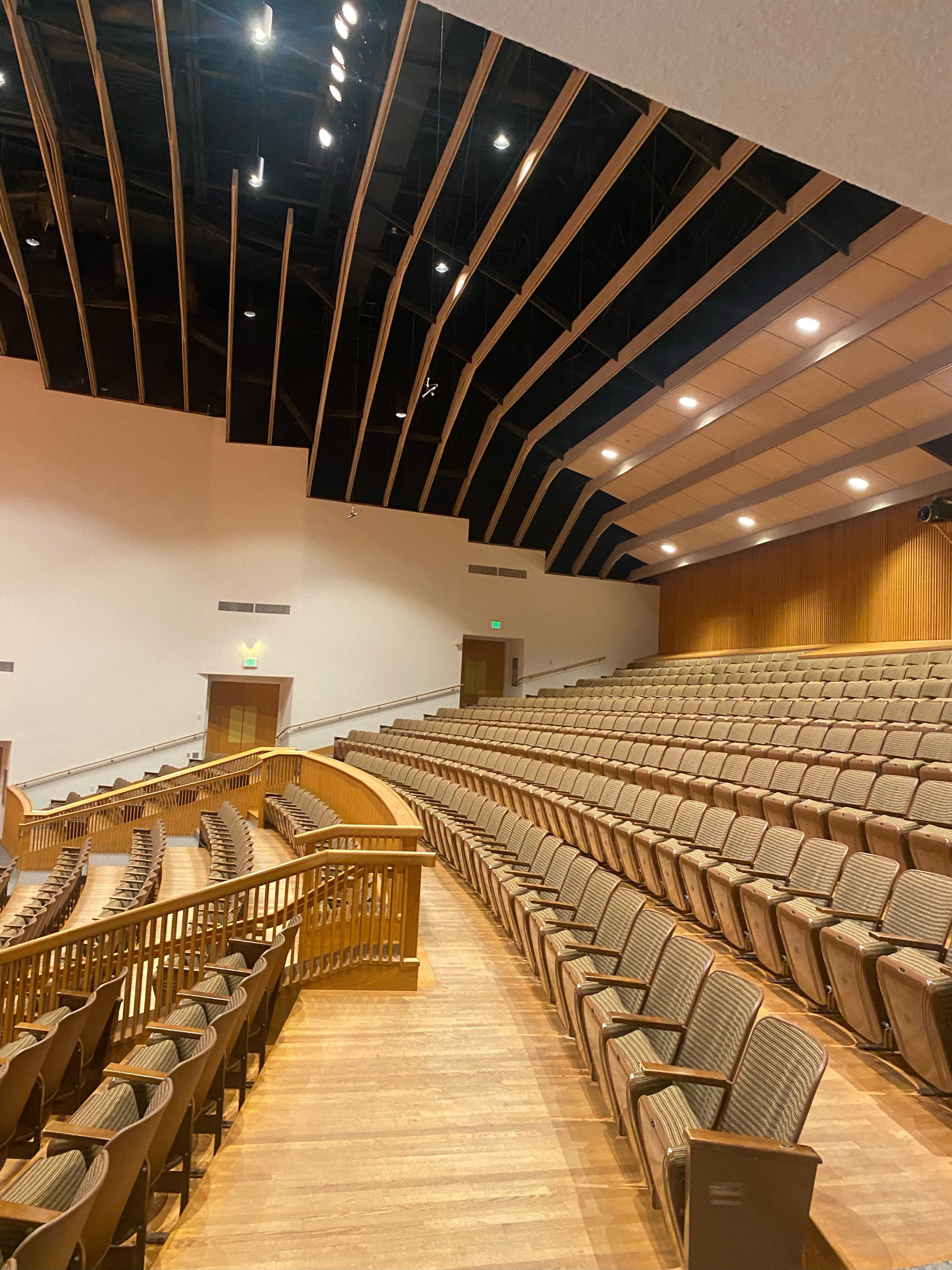 Empty seating in the second level of Western Washington University’s Concert Hall in the Performing Arts Center.